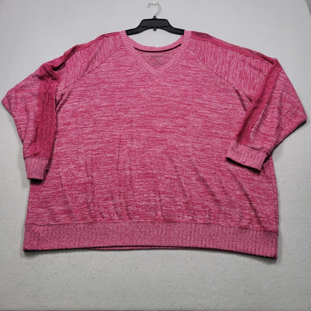 Torrid Super Soft Plush Pink Lace Sleeve V-Neck Sweatshirt Plus Size 3 3X